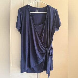 Motherhood blue wrap blouse maternity nursing breastfeeding XL